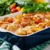vegetarian vegetable casserole with zucchini mushrooms cherry tomatoes