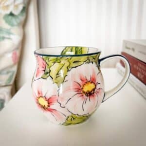 kubek unikat, polska ceramika, ceramika bolesławiec, kubek w kwiaty, kubek beczułka, kubek czeski