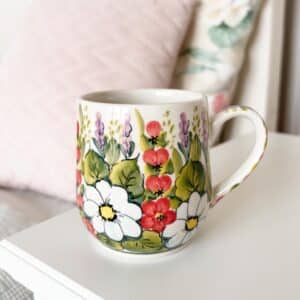 kubek ceramika bolesławiec, ceramika illena, kubek w kwiaty, unikat, polska ceramika,