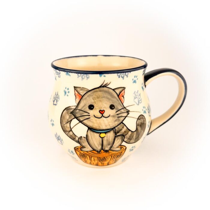 kubek kot unikat, kubek bolesławiec wykonany z ceramiki bolesławieckiej