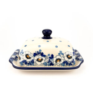 maselnica Bolesławiec, wzór anemonty, oryginalna ceramika Bolesławiec, maselnica na całą kostkę masła