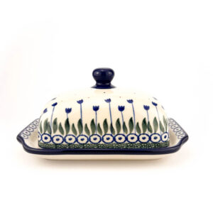maselnica Bolesławiec, wzór tulipany, oryginalna ceramika Bolesławiec, maselnica na całą kostkę masła