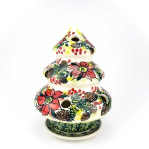 lampion choinka ręcznie malowany, lampion ceramika bolesławiec, lampion bolesławiec, świecznik bolesławiec