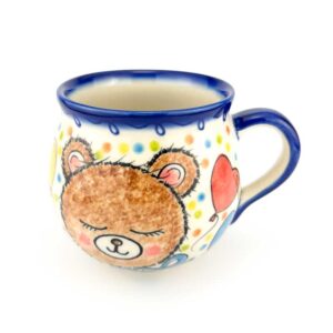 kubek miś bolesławiec, kubek czeski miś, kubek bolesławiec z misiem i balonami