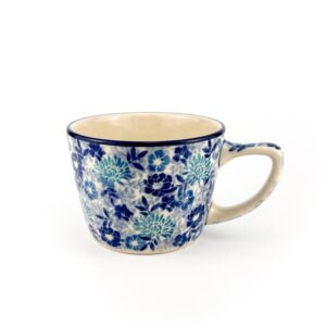 kubek bolesławiec w niebieskim kolorze, ręcznie malowany kubek bolesławiec