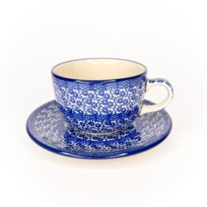 kobaltowa filiżanka bolesławiec niezapominajki